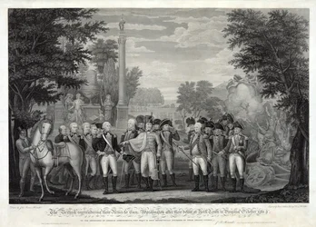The British Surrendering Their Arms to General Washington After the Defeat at York Town in Virginia October 1781, pub. 1819